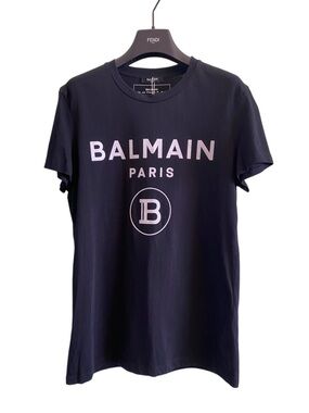 🚩steal Balmain Black Tee with White Logo Print